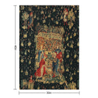 FALCONS BATH Red Blue Antique Medieval Tapestry,Court Figures,Birds, Flowers ,Rose Trellis Gift-ready Throw Blanket