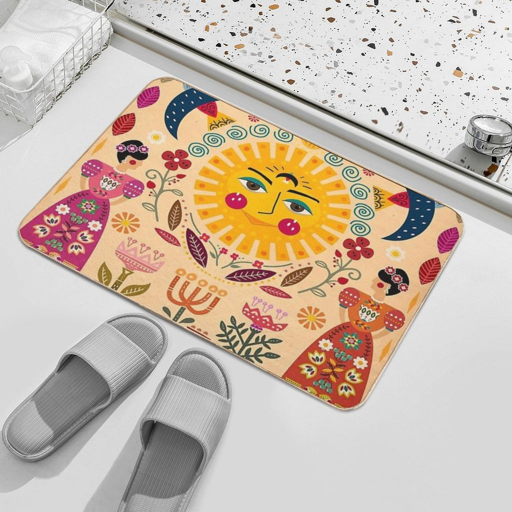Folk Art Inspired By The Fabulous Frida  Stain-Proof Bath Mat