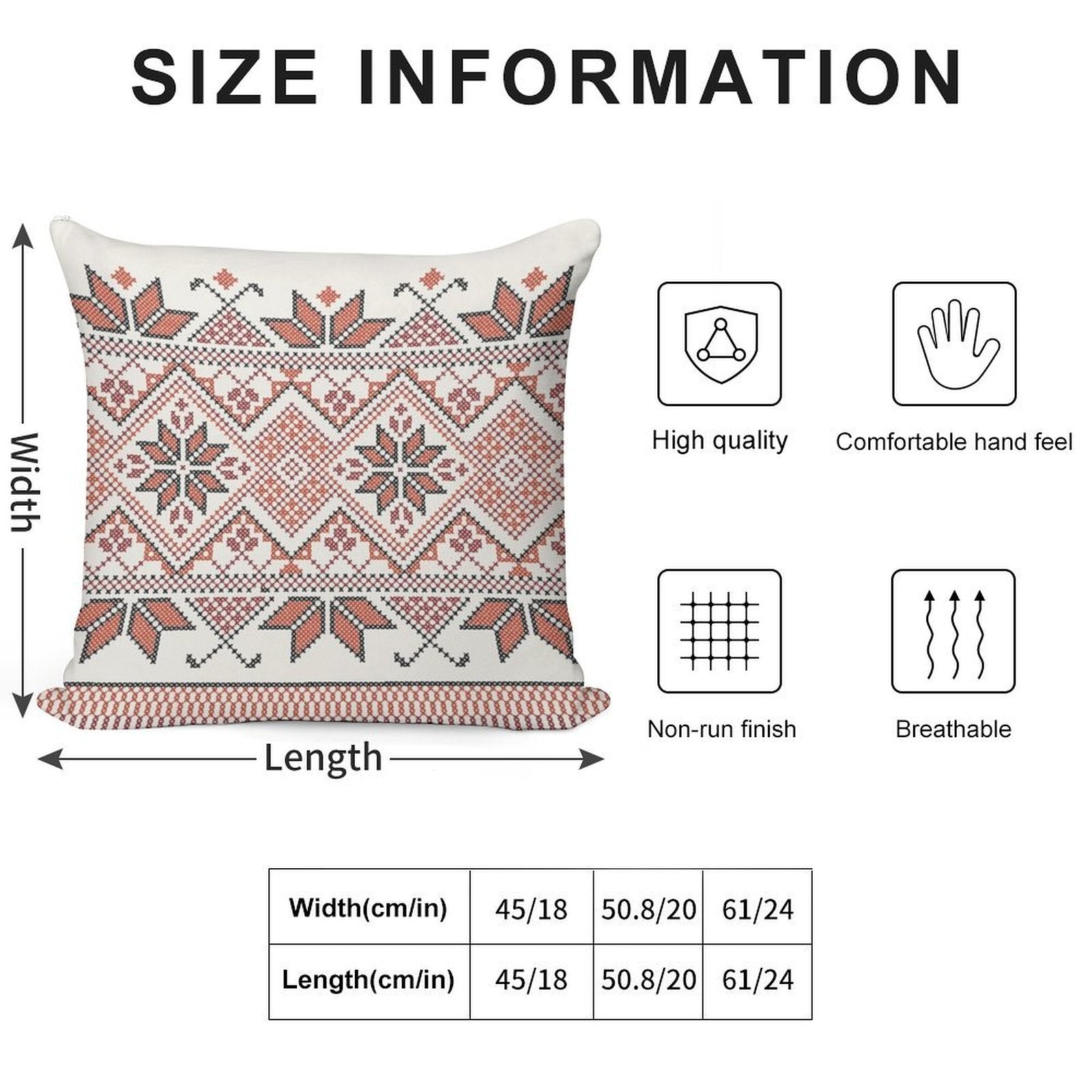 Palestinian Jordanian Tatreez Cross Stitch Realistic Traditional Embroidery Pattern Design #4 Soft Decorative Cover Throw Pillow