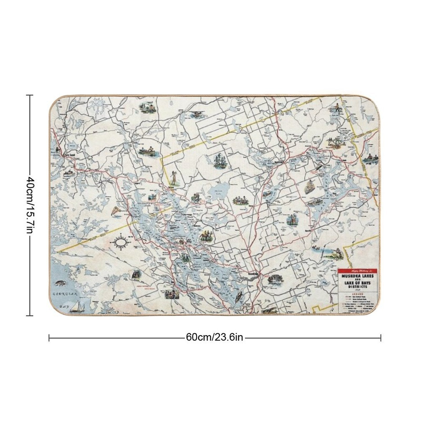 Muskoka Lakes Tourist Map 1949  Slip-Resistant Bath Mat