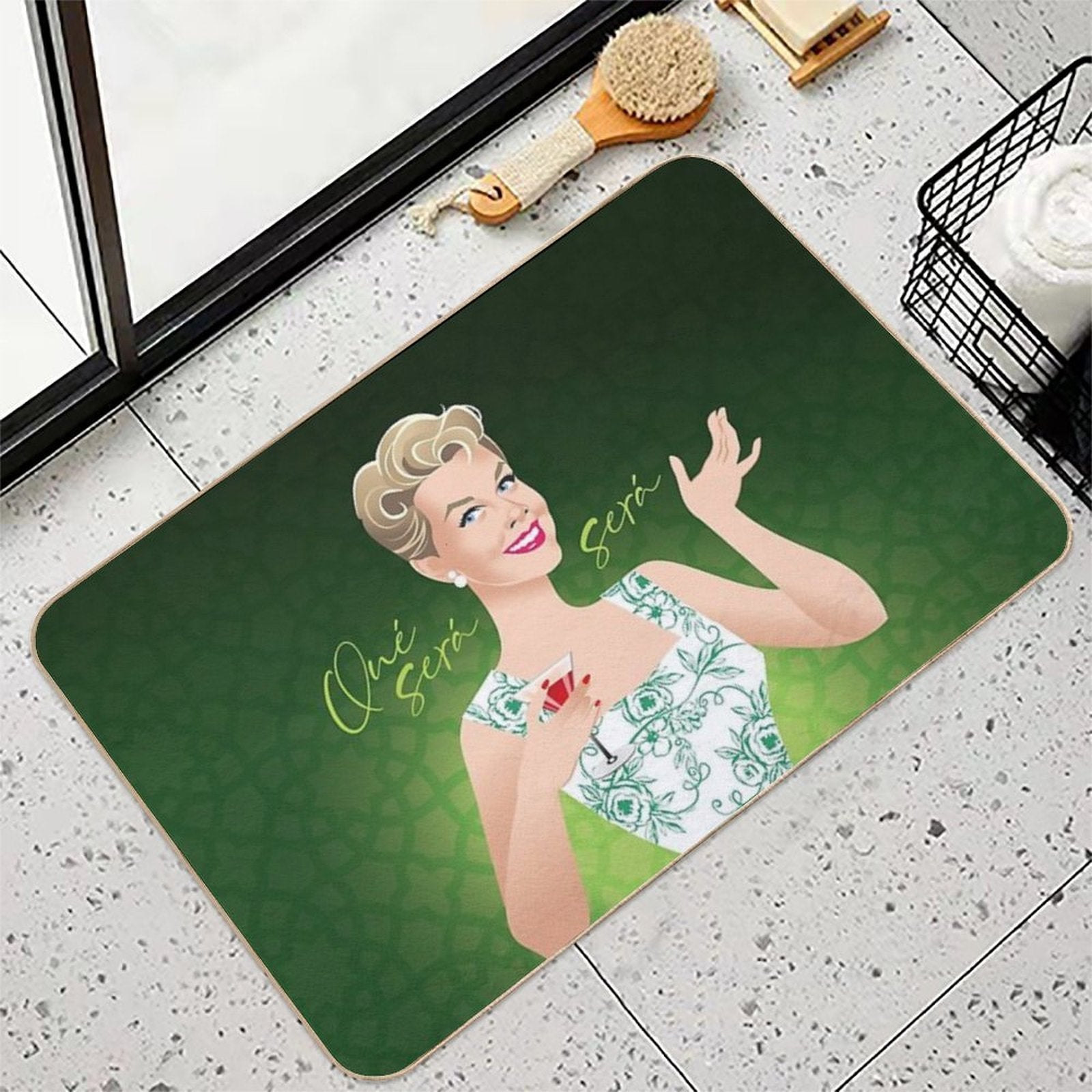 Green Flowers  Dirt-Trapping Bath Mat