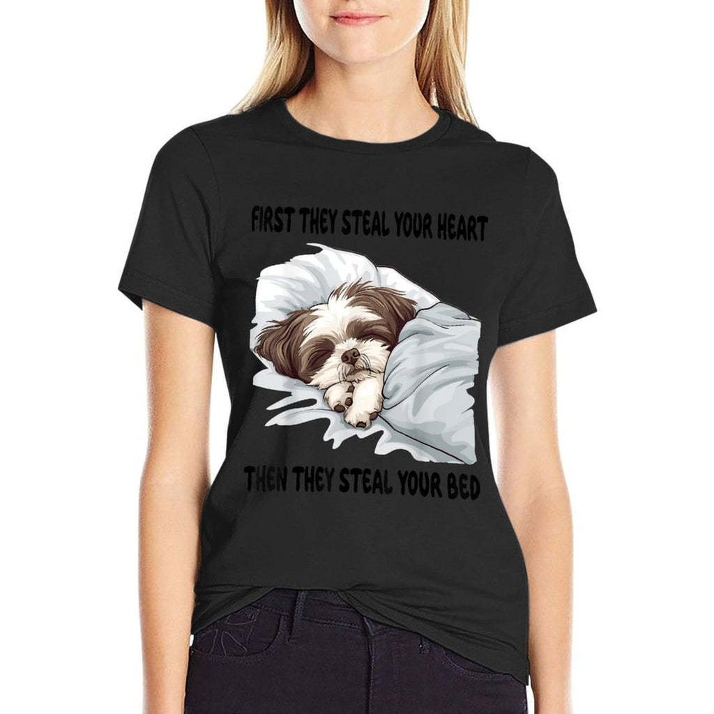Shih Tzu Sleeping Pajamas Nightgown  Polyester Blend T-Shirt