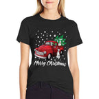 Red Truck Merry Christmas Tree Dalmatian Christmas  Slim-fit Cut T-Shirt