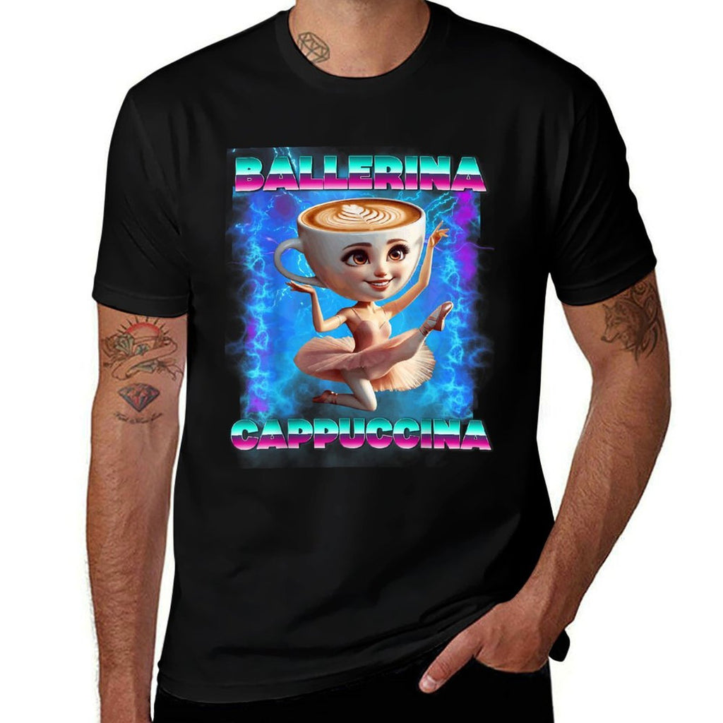 Ballerina Cappuccina Italian Brainrot Memes Internet Memes  Rolled Sleeves T-Shirt