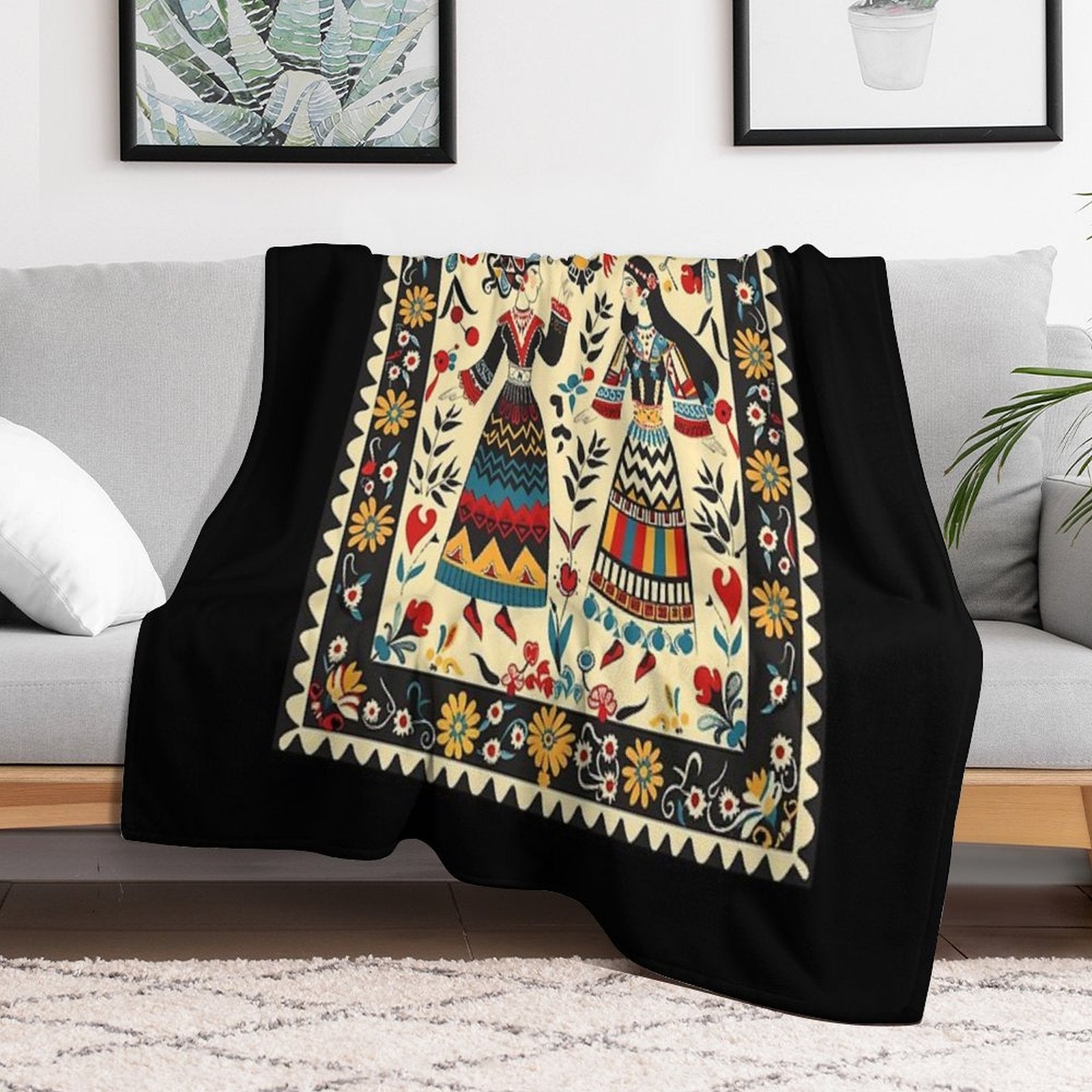 Bulgarian Folk Art Gift-ready Throw Blanket
