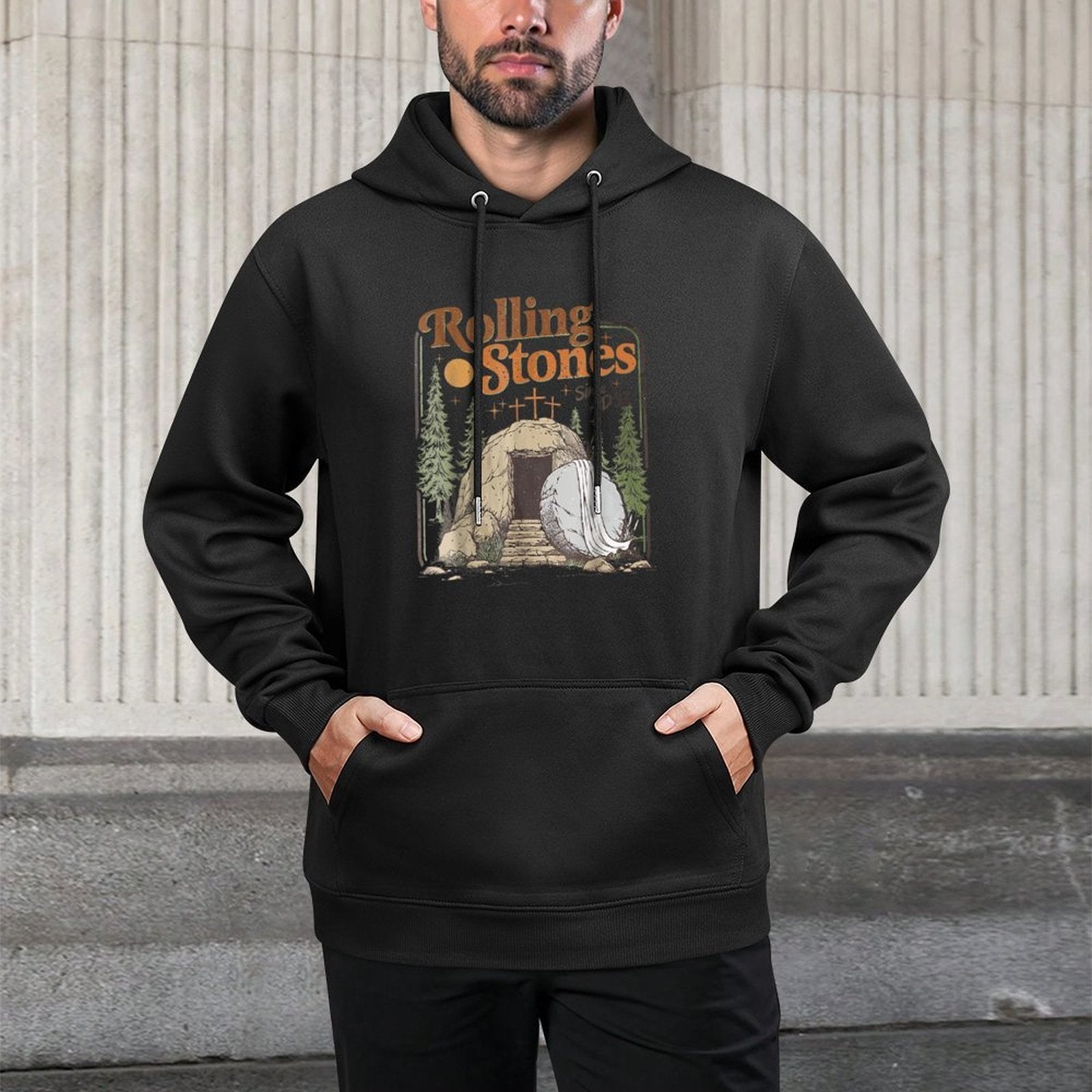 The Stone Was Rolled Away He Is Alive Retro Christian Easter Machine Washable Hoodie