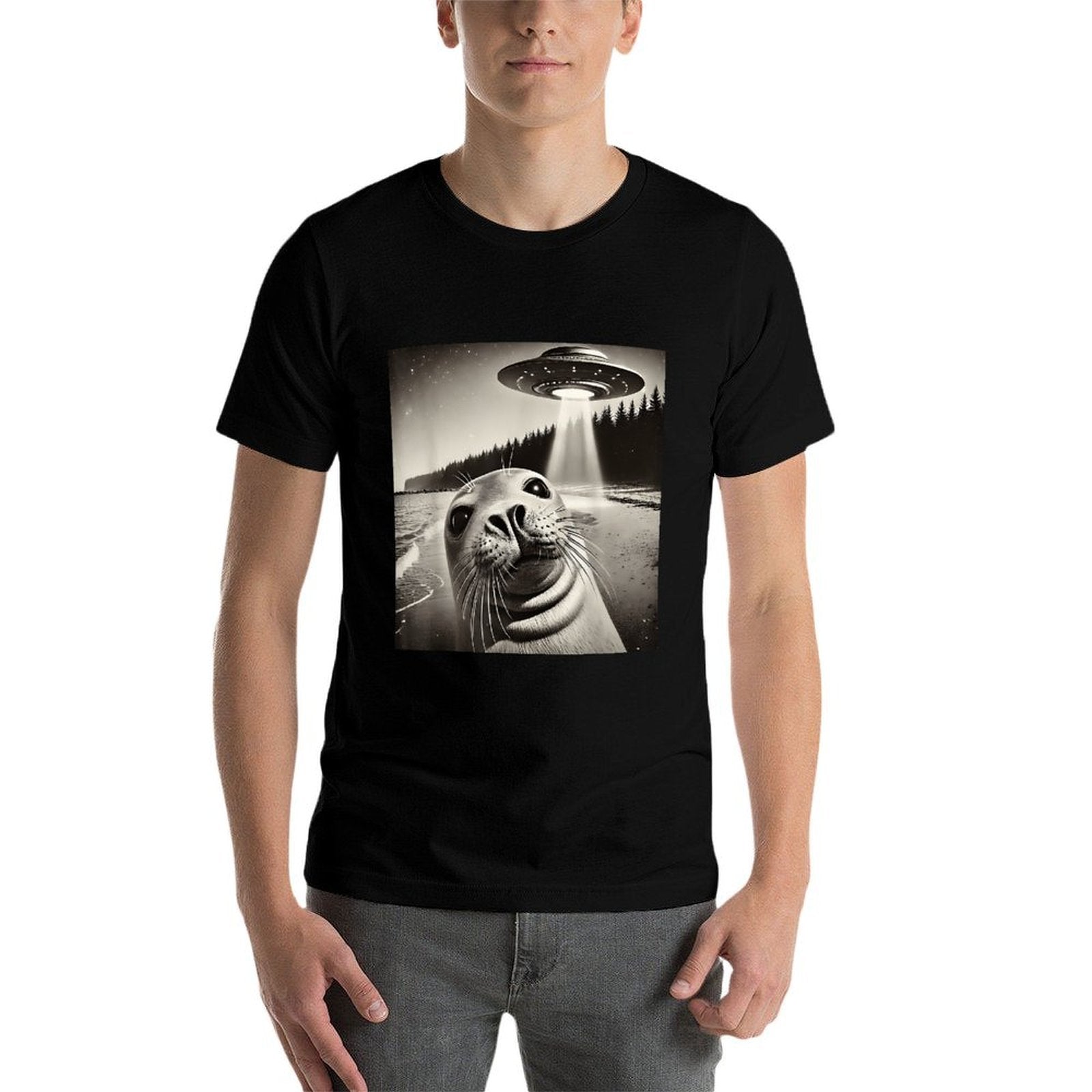 Funny Seal Selfie UFOs  Oversized Silhouette T-Shirt