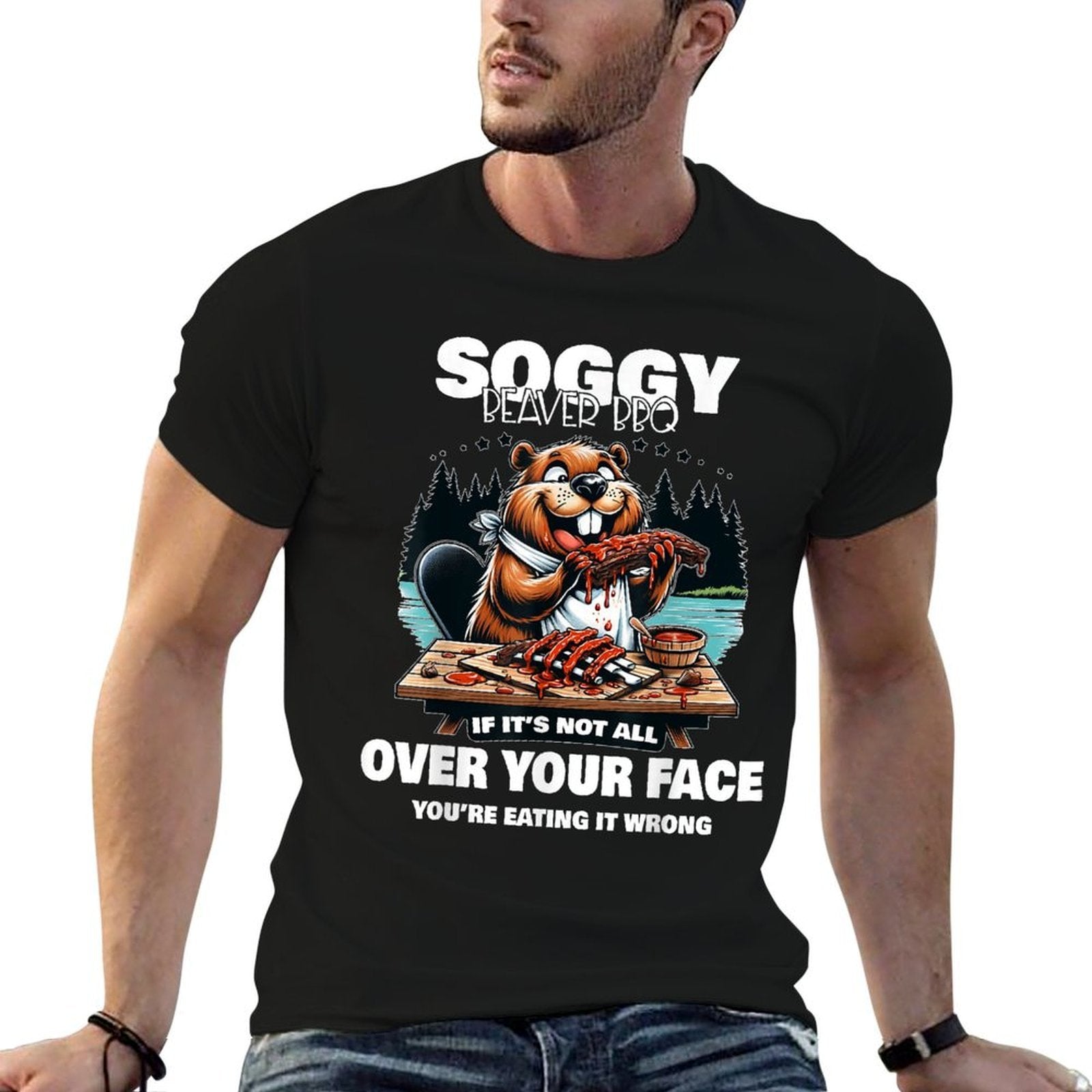 Soggy Beaver BBQ If Its Not All Over Your Face Beaver  Oversized Silhouette T-Shirt