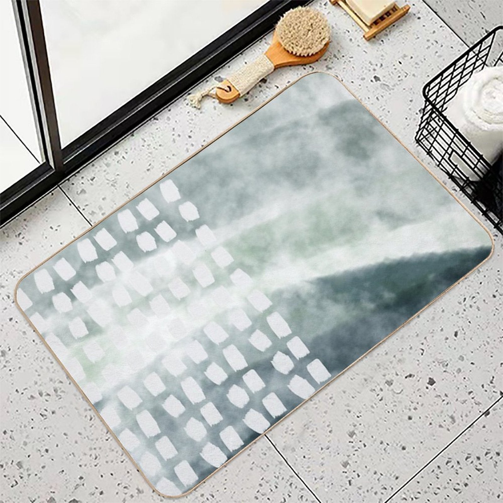 Blue Oil Squares  Non-Slip Bath Mat