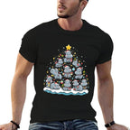 Hippopotamus Christmas Tree Funny Baby Pygmy Hippo Decor  Rolled Sleeves T-Shirt