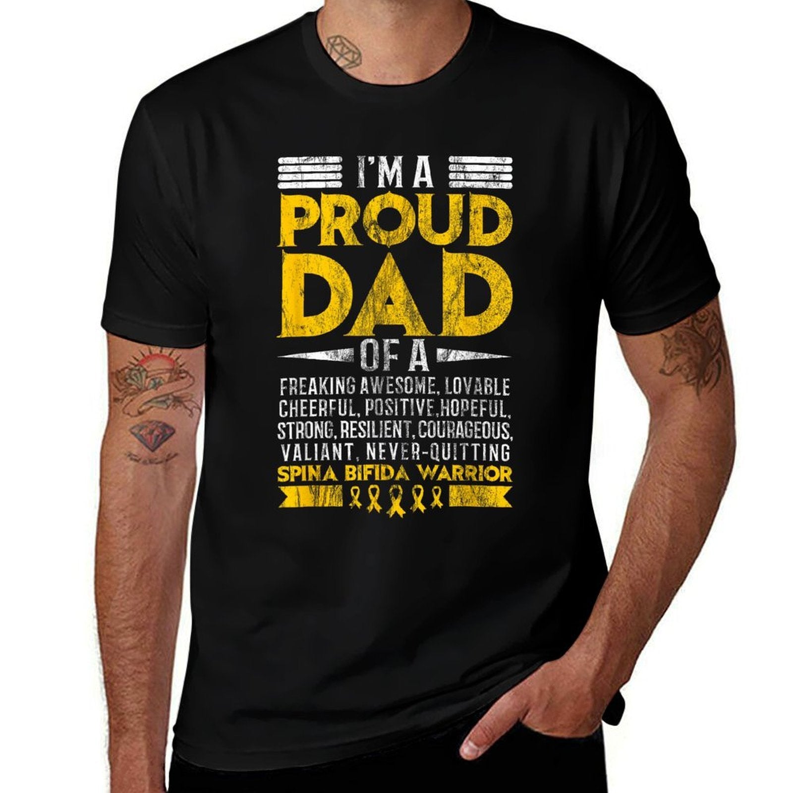 Im Proud Dad of Spina BIFIDA Warrior Motivational  Fade-proof Color T-Shirt
