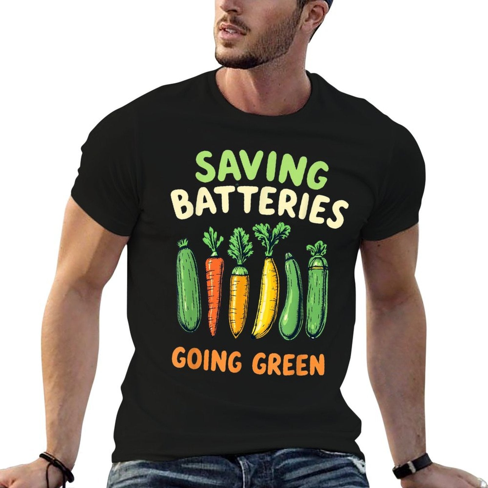 Eco Saving Batteries Going Green Funny Embarrassing Cucumber  Trendy Pattern T-Shirt