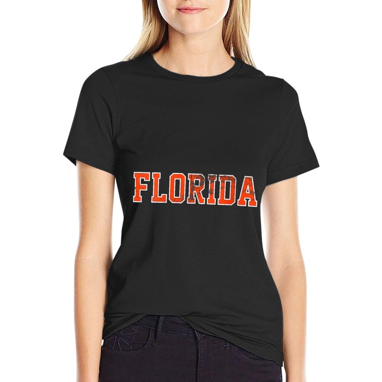 Womens Vintage Florida Men Florida Women Retro Orange Blue  Cotton T-Shirt