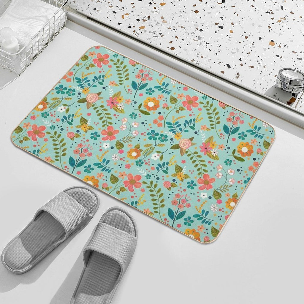 Blue Floral Pattern  Slip-Resistant Bath Mat