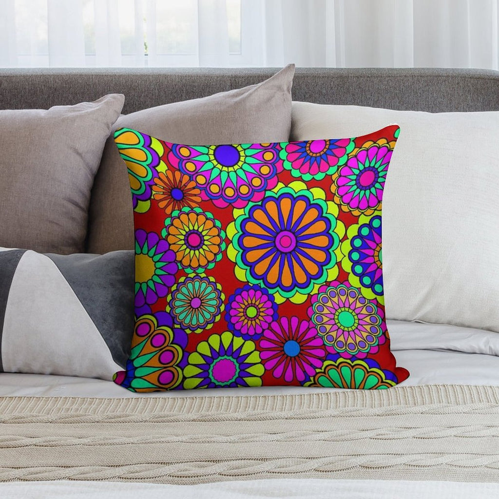 Flower Power Retro Style Hippy Flowers Soft Luxury Feel Throw Pillow