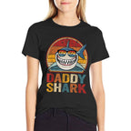 Daddy Shark Retro Shark Pajamas Gifts for Dad Dad  Ribbed Collar T-Shirt