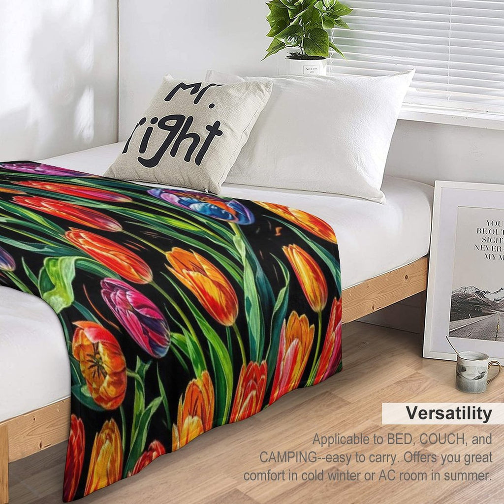 Vibrant Floral on Dark Backgound 1 Multi-functional Throw Blanket