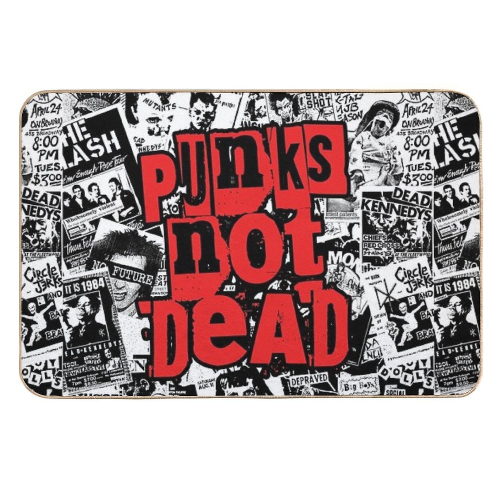 Punk Flyers Collage Punkrock Punks Not Dead Stencil  Fade-Resistant Bath Mat