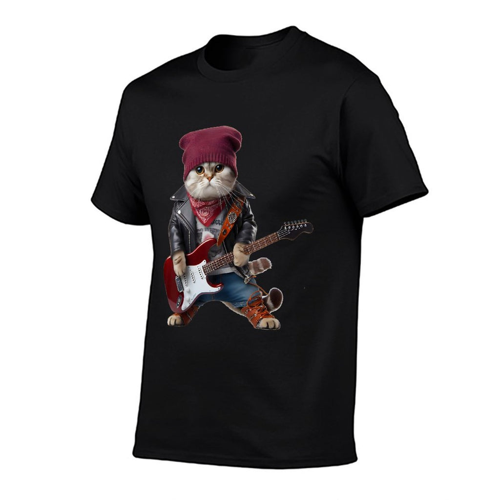 Cat Playing Guitar Cute Funny Cute Kitten Rock Rockin Cat Men Women Girls Kids  Tagless Design T-Shirt