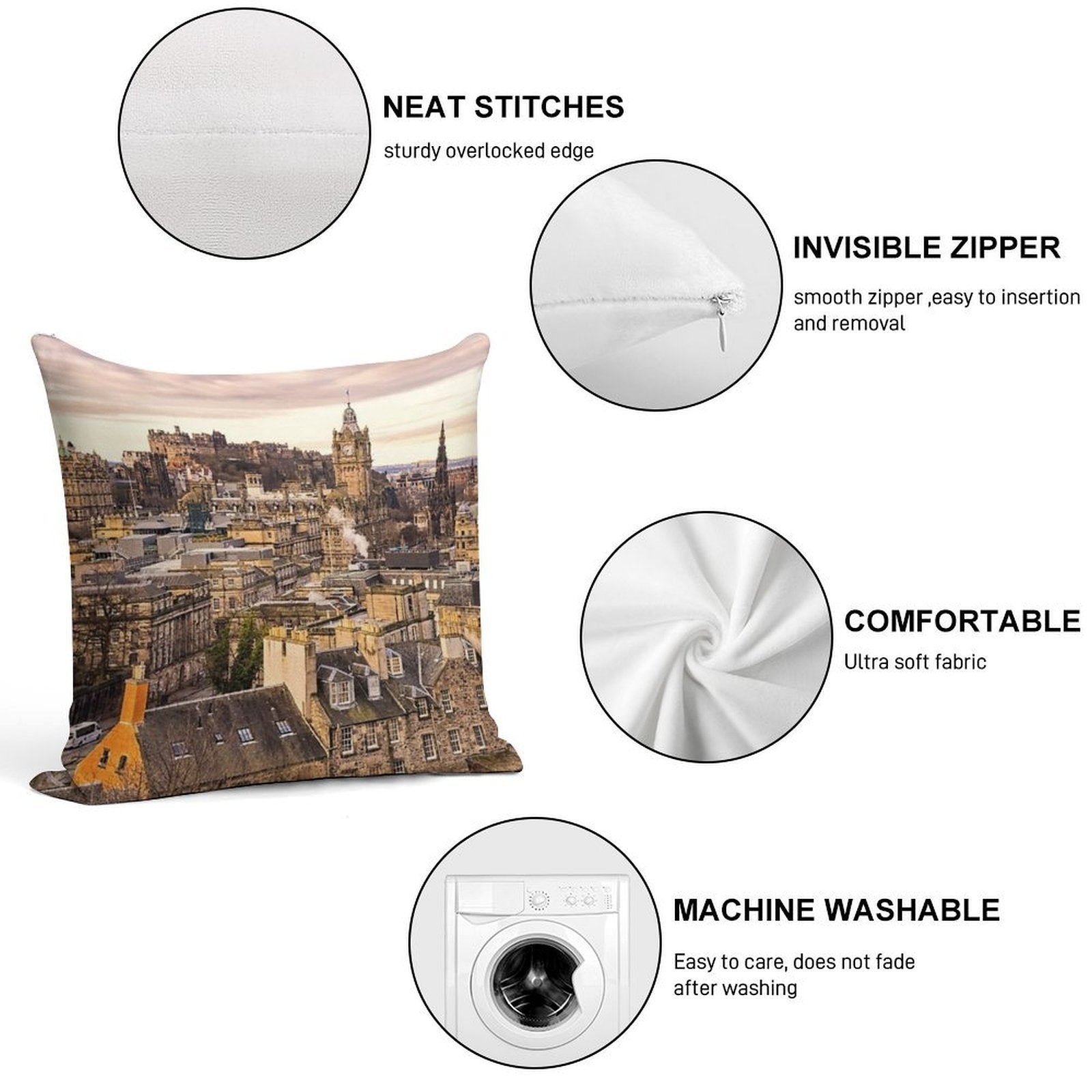 Edinburgh Morning Soft Easy Maintenance Throw Pillow