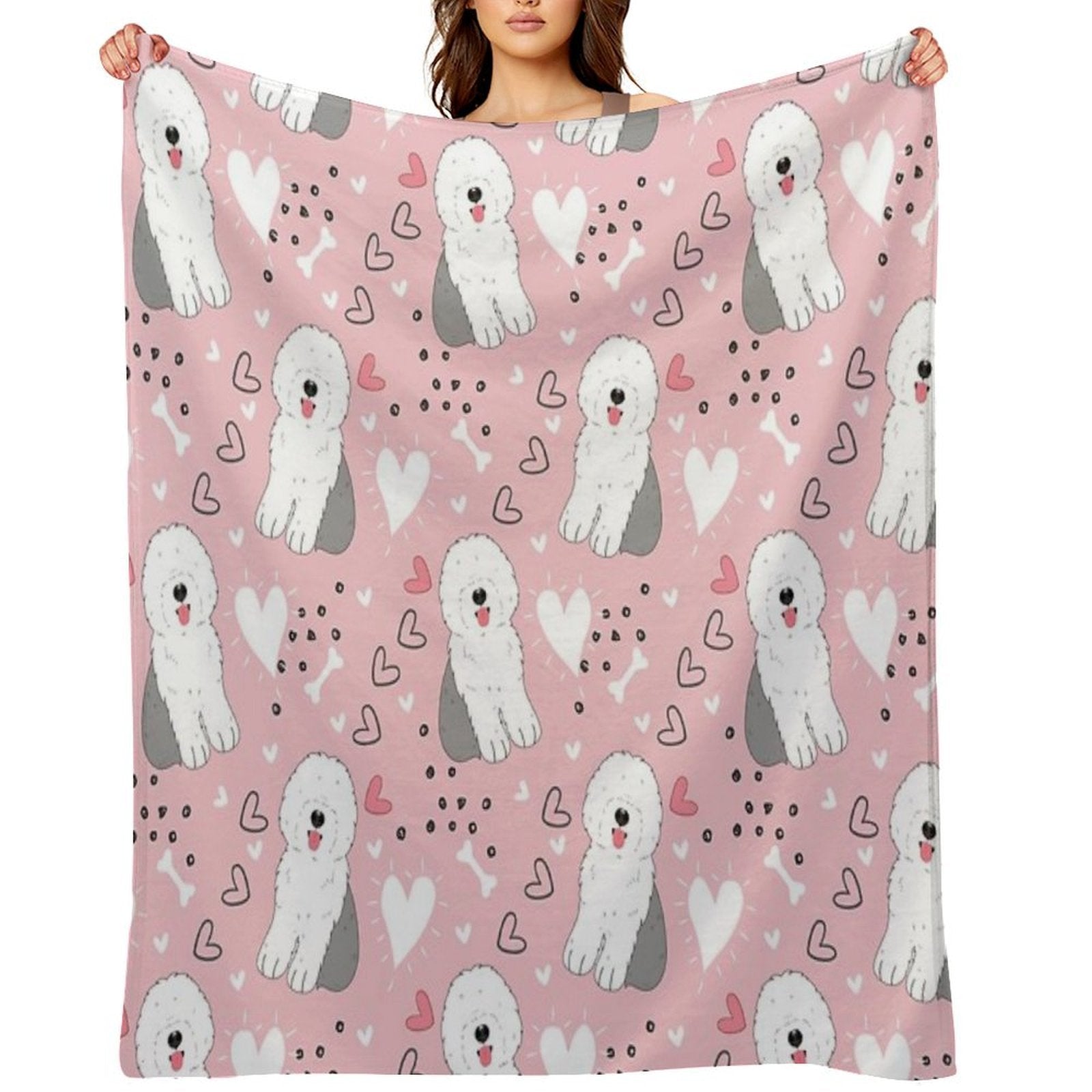 Cute Grey Gray And White Old English Sheepdog Puppy Gift-ready Throw Blanket