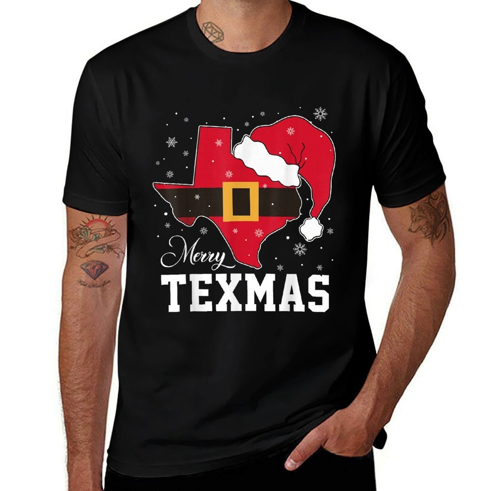Funny Texas Merry Texmas Christmas State Santa Hat Clothing  Durable T-Shirt