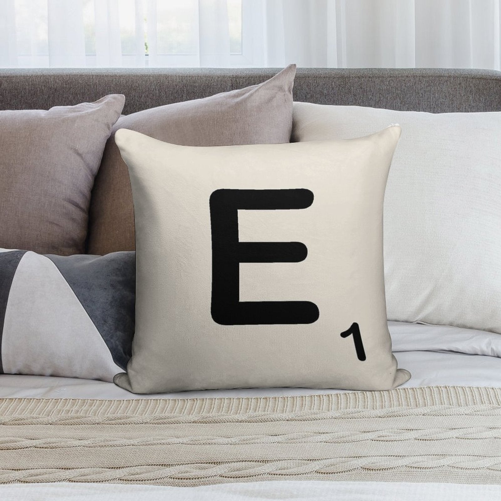 Scrabble Tile E Soft Reinforced Edging Throw Pillow