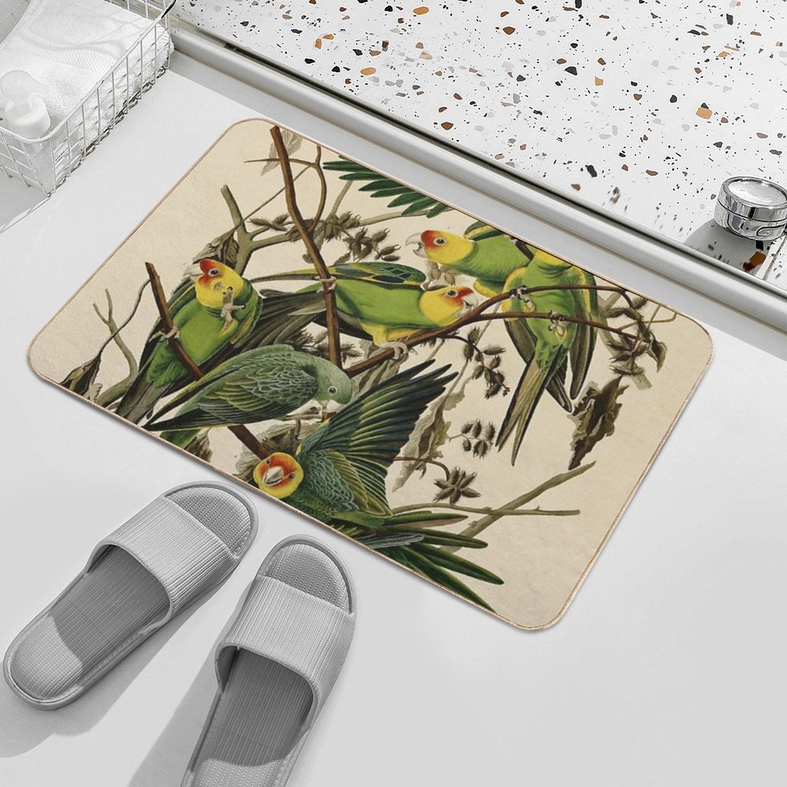 Vintage Parrot Illustration  Odorless Bath Mat