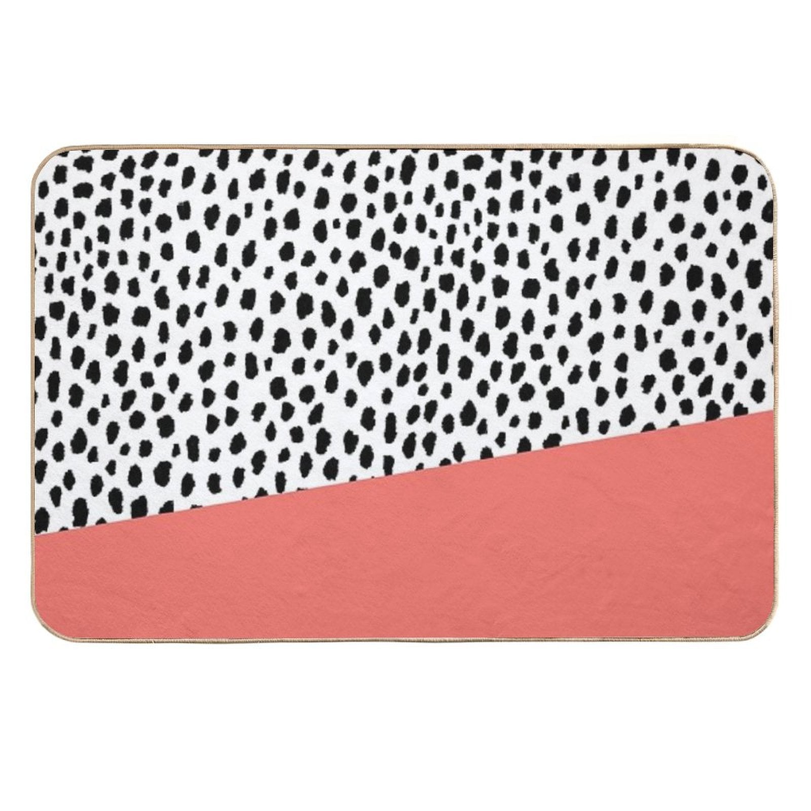 Dalmatian Spots with Coral Stripe (Pantone Living Coral)  Easy To Clean Bath Mat