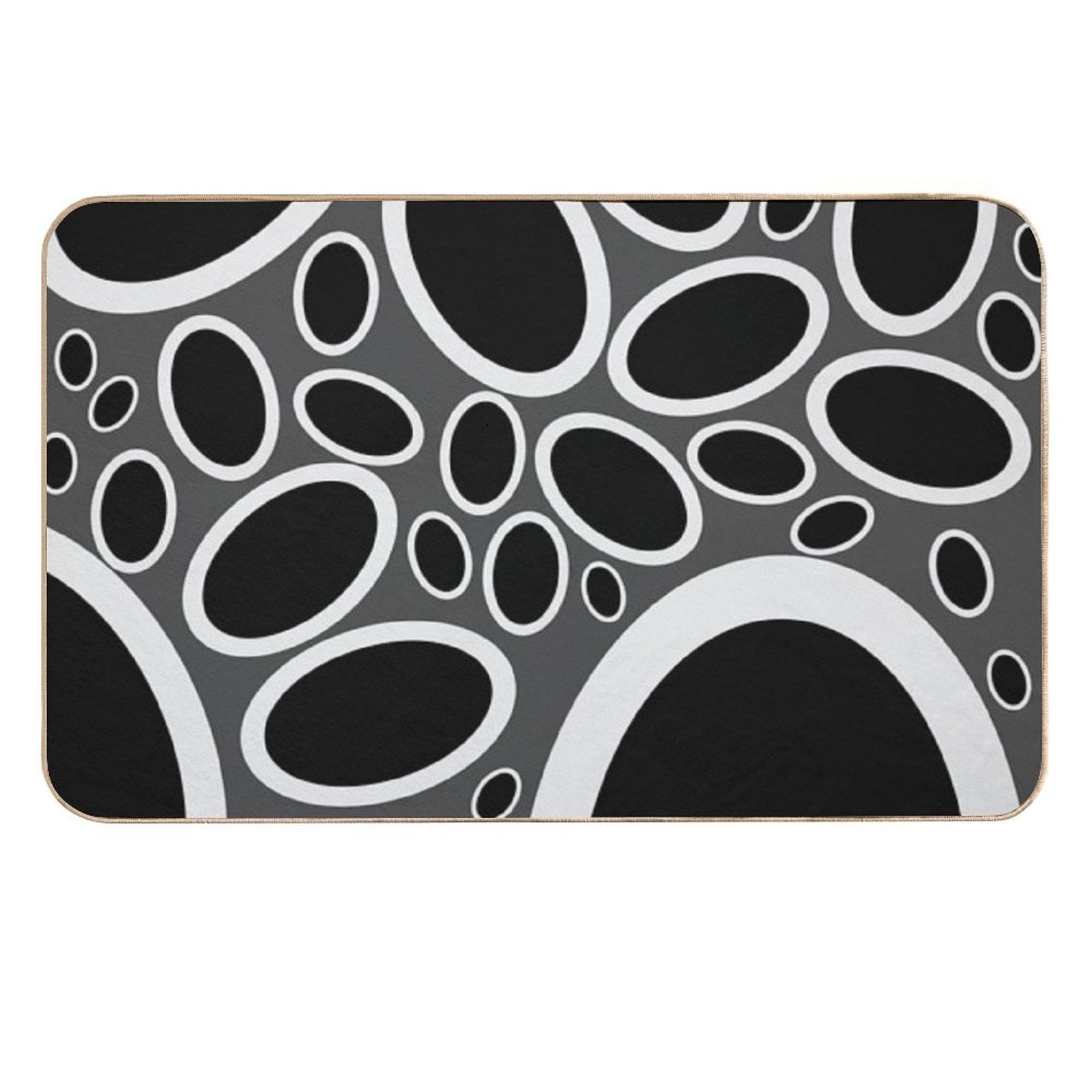 Black White And Grey Oval Pattern  Easy Maintenance Bath Mat