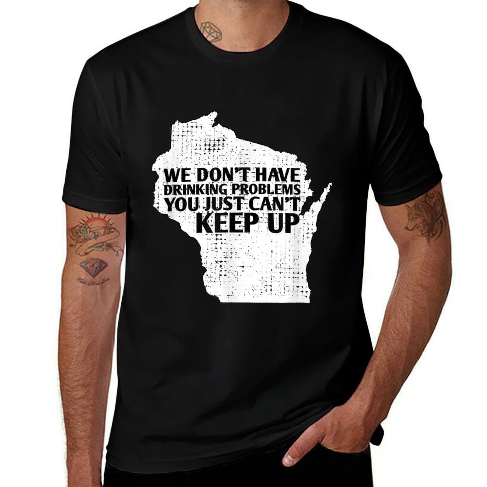 Funny Sayings Drinking State Pride Map Wisconsin Meme  High-quality Stitching T-Shirt