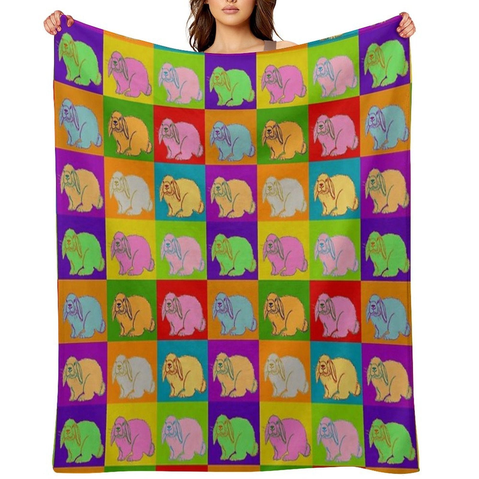 Lop Rabbit, Popart, Holland Lop, Mini Lop, French Lop, Retro, 70s, Original Art, Cute Bunny, 4H, Rabbits, Farm Animals Eco-conscious Throw Blanket