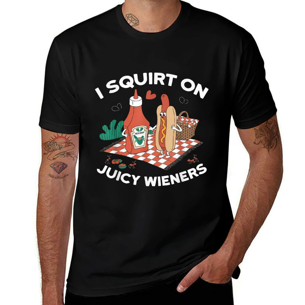 I Squirt On Juicy Wieners Tshirt Meme Humor Sarcastic Funny  Ribbed Collar T-Shirt