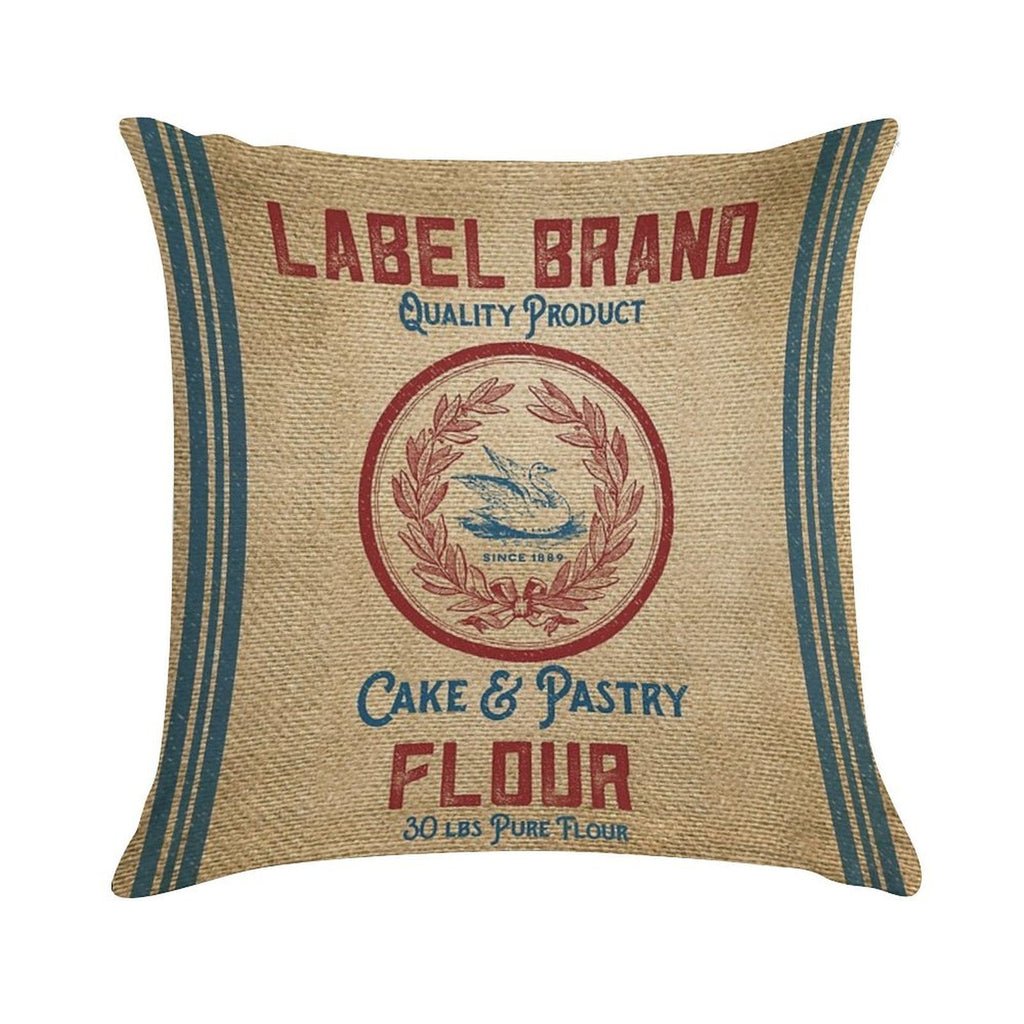 Vintage Burlap Like Flour Sack Soft High-Density Material Throw Pillow