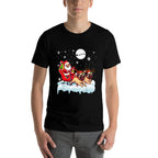 Santa Sleigh Reindeer Pugs Christmas Matching Owner  Heathered Texture T-Shirt