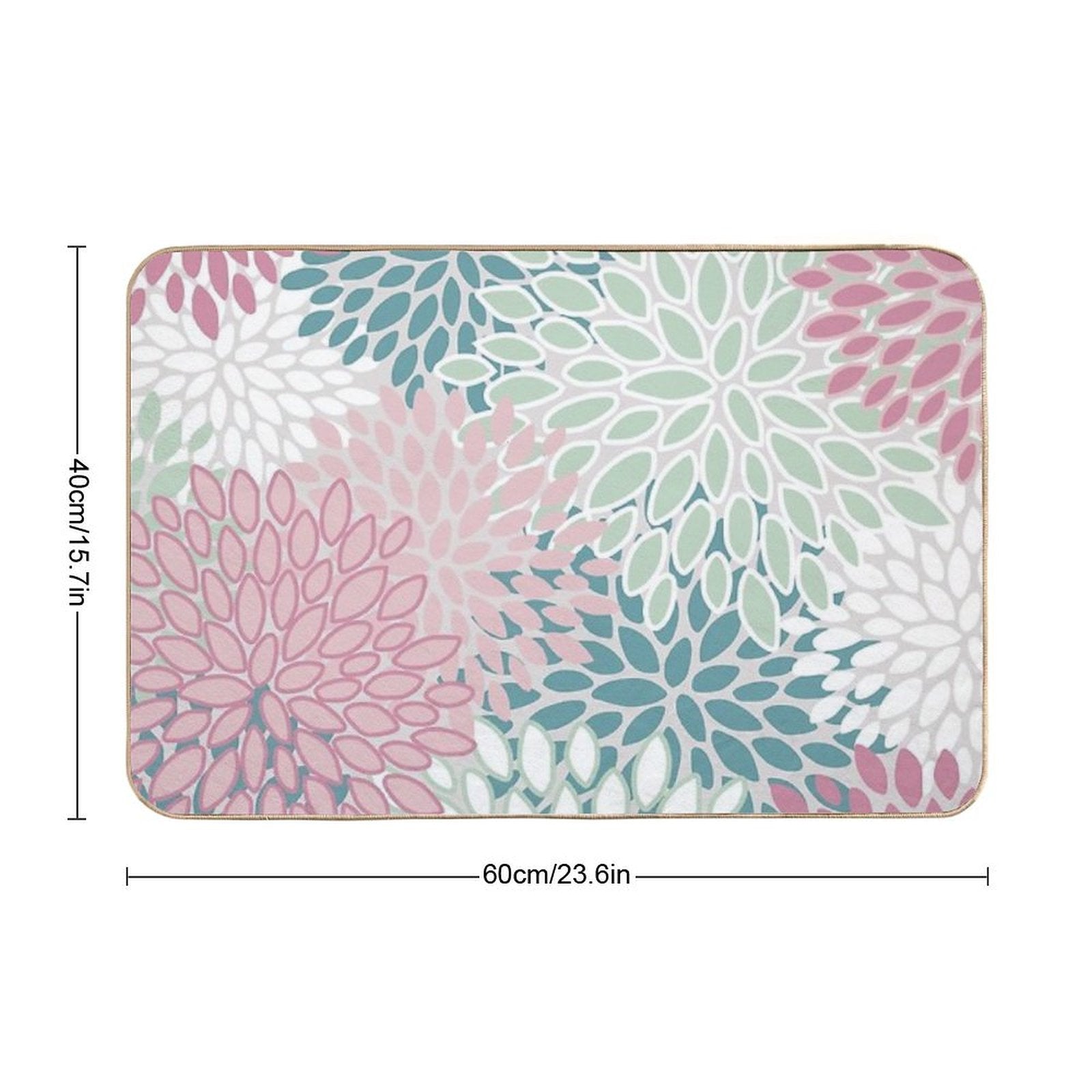 Soft Flower Pattern, Pink, Green, Teal And White  Easy To Clean Bath Mat