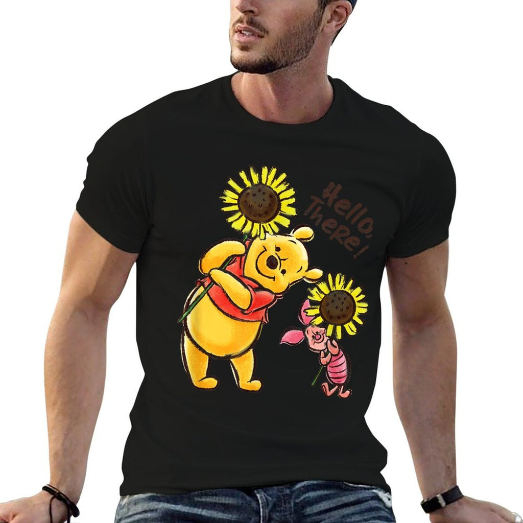 Disney Winnie The Pooh  Piglet Hello There! Sunflowers  Trendy Pattern T-Shirt