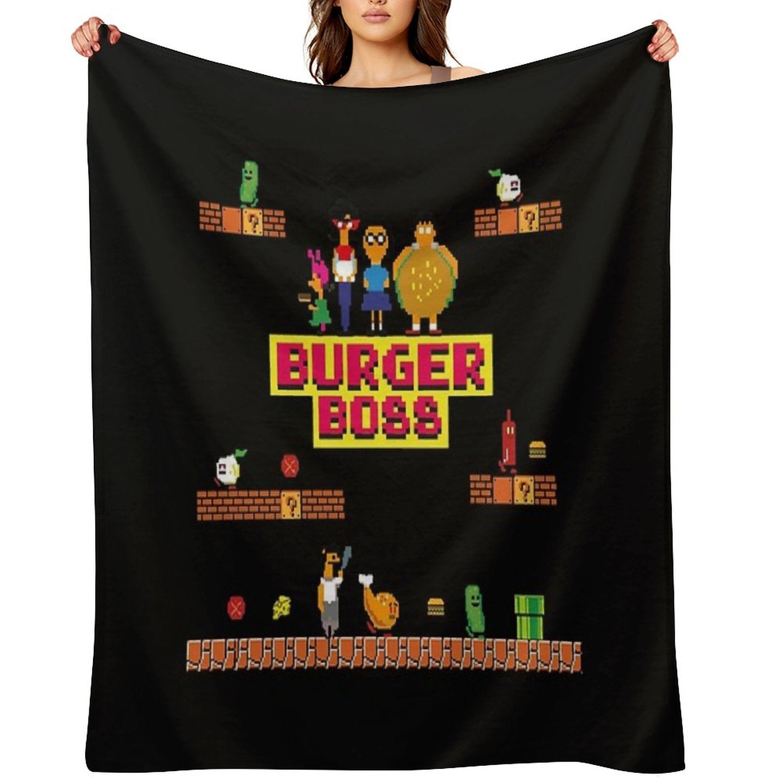 Burger Boss Pixel Art Eco-conscious Throw Blanket