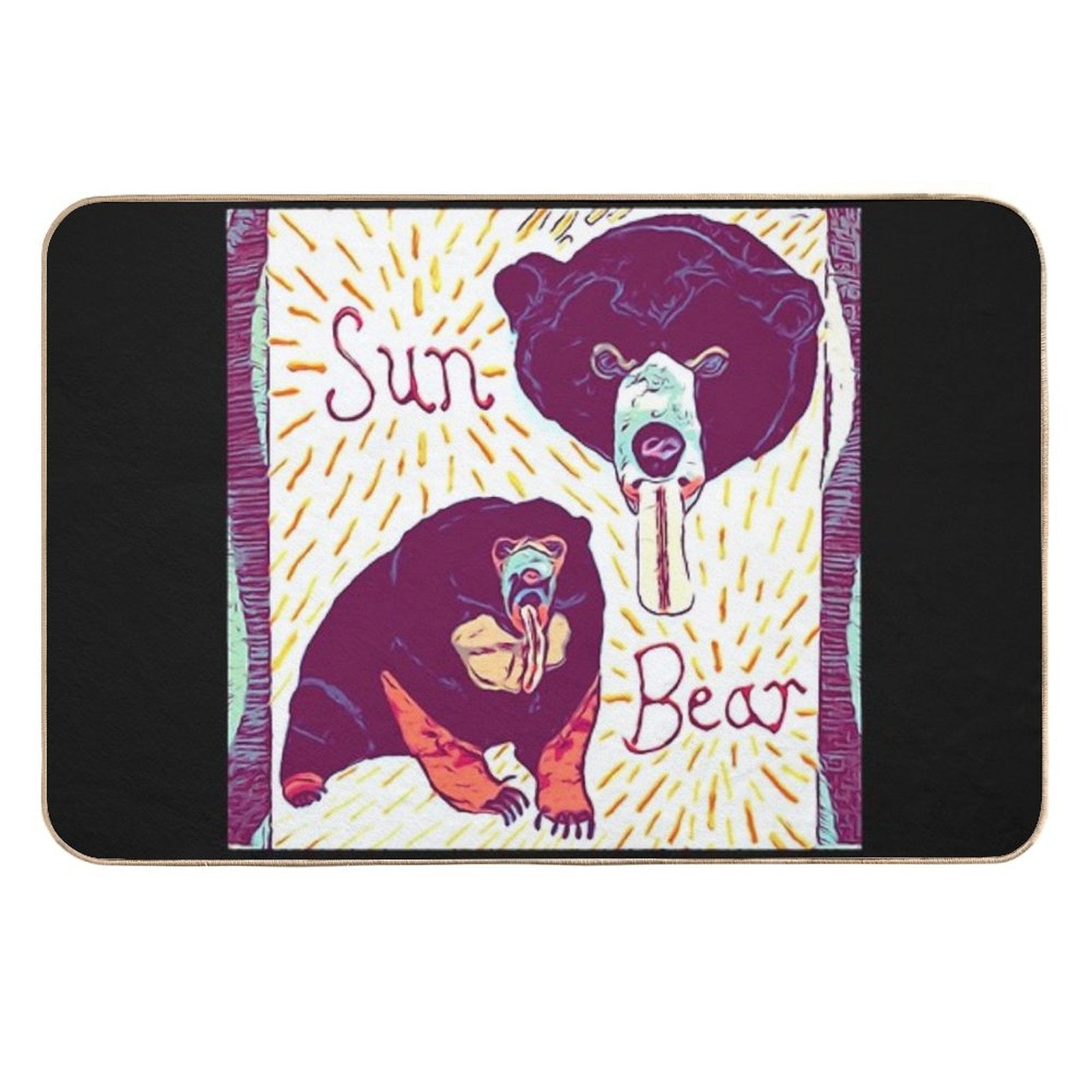 Black And Tan Sun Bear Felt Work  Pet-Safe Bath Mat