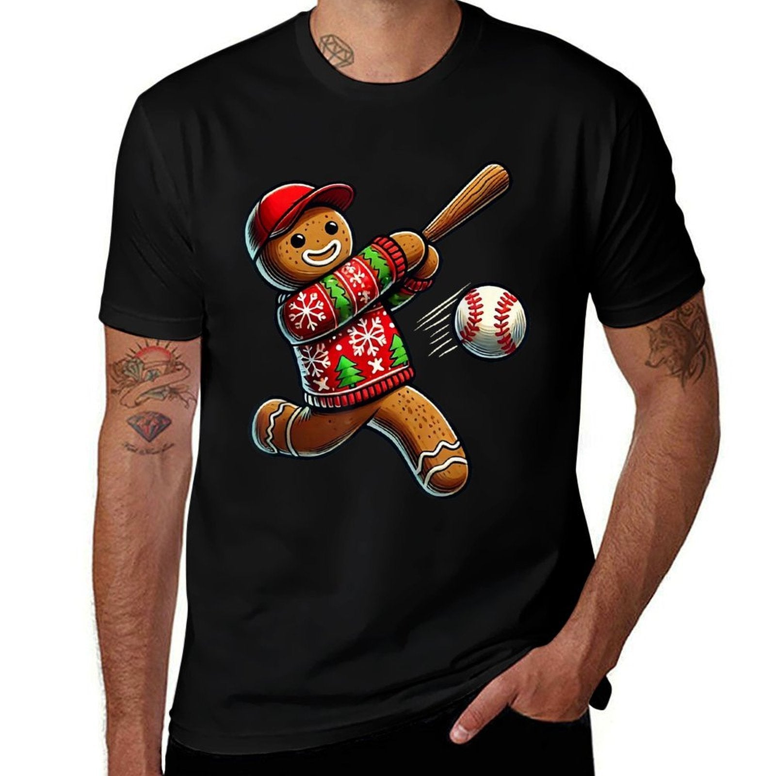 Baseball Christmas Gingerbread Man Baseball Ugly Christmas  Versatile T-Shirt