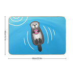 Sea Otter with Donut - Cute Otter Holding Doughnut  Easy Maintenance Bath Mat