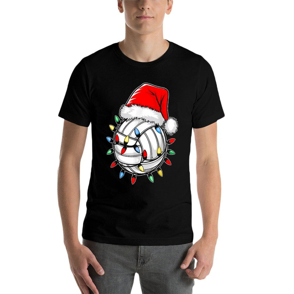 Santa Volleyball Ball Men Youth Boys Christmas Pajamas  Wrinkle-resistant T-Shirt