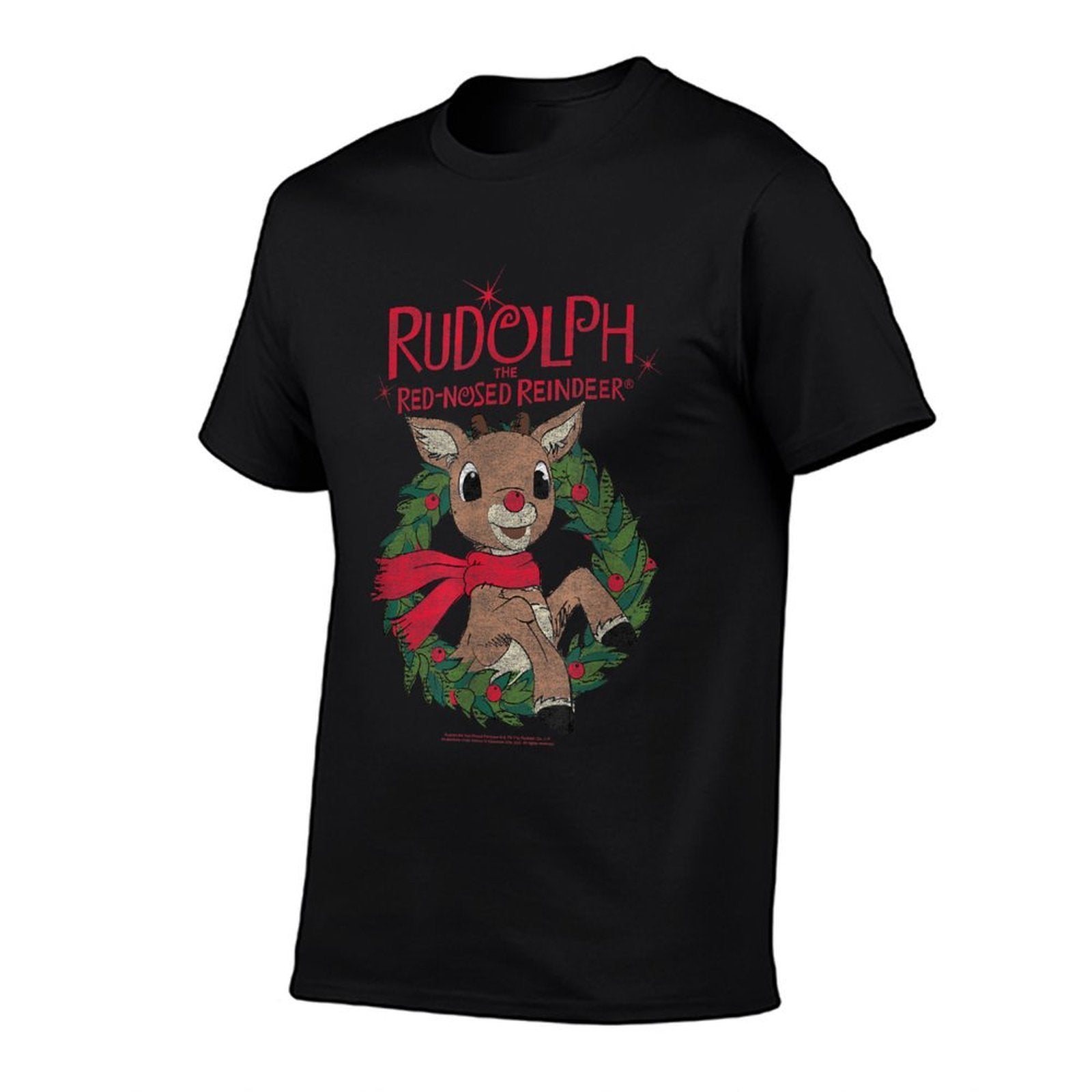 Rudolph Holiday Wreath Illustration Vintage Christmas  High-quality Stitching T-Shirt