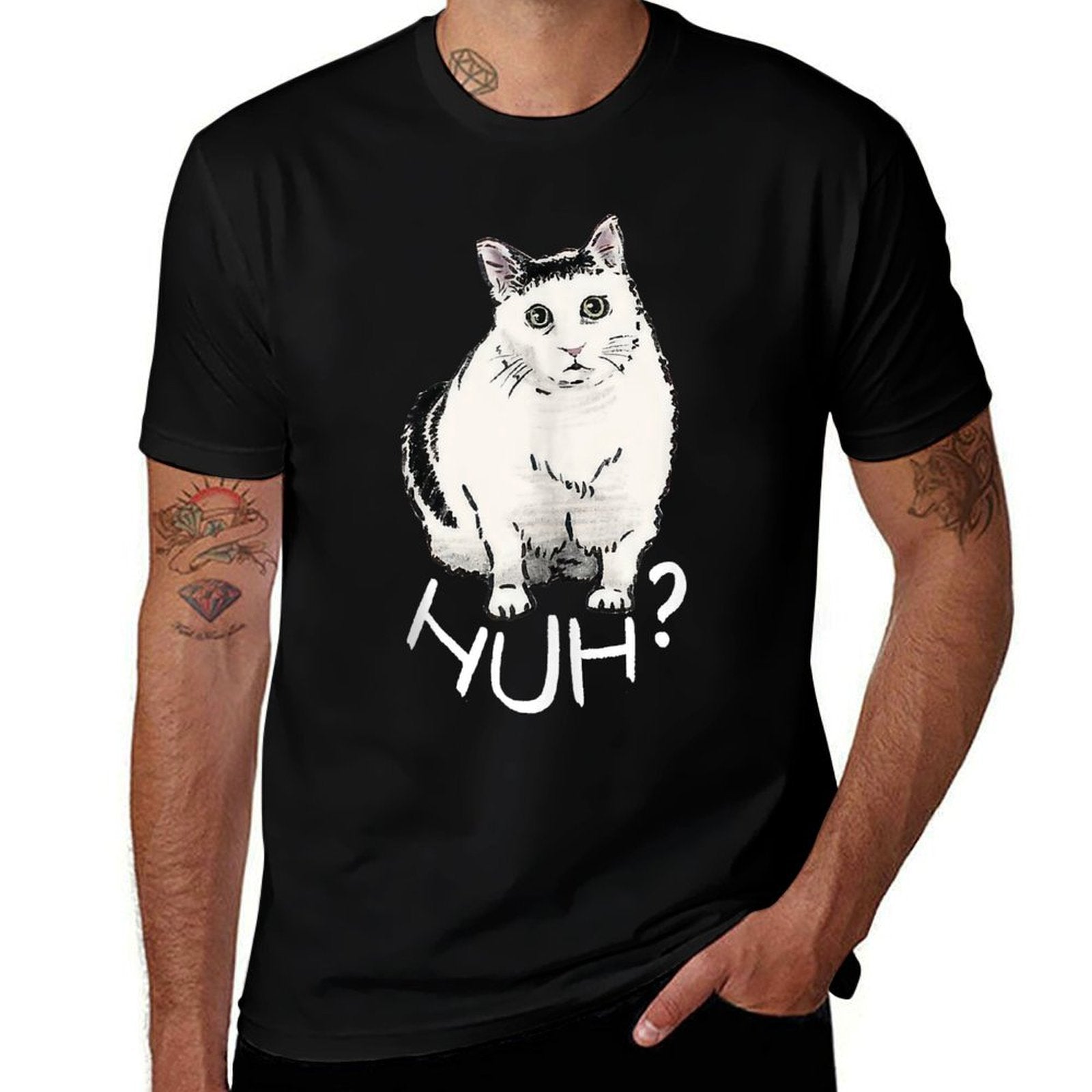 Funny Cat Huh Meme Internet Reaction Men Women Kids  Polyester Blend T-Shirt