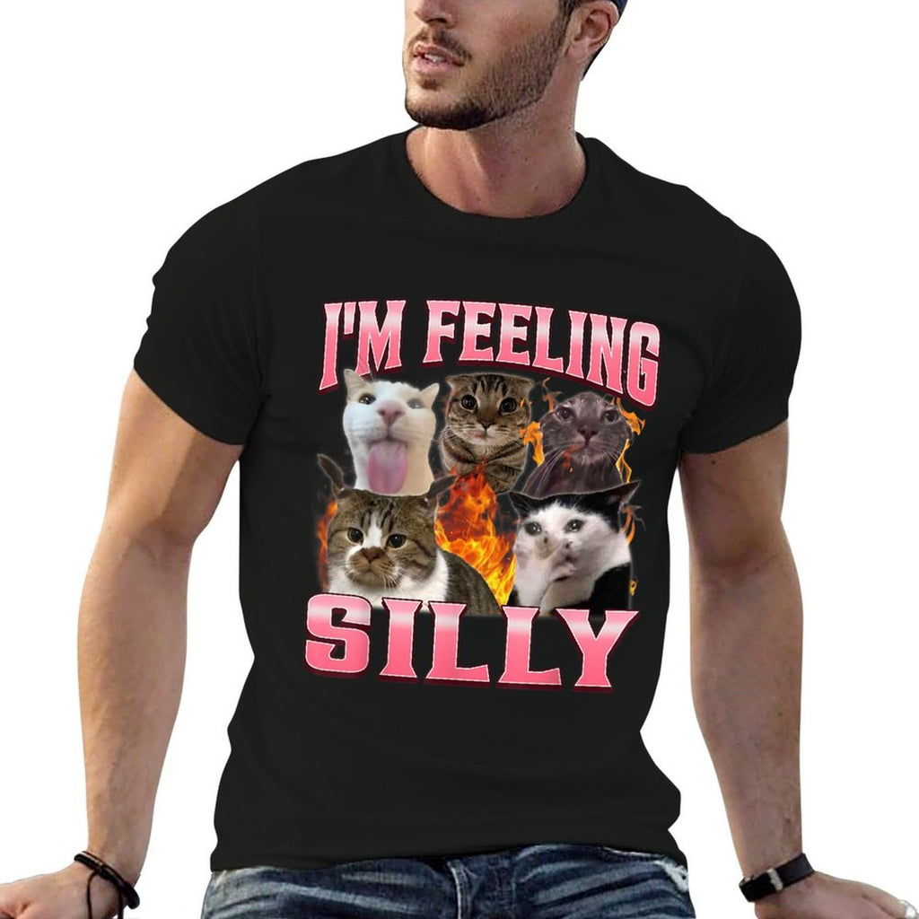 Funny Im Feeling Silly Humor Cute Cat Meme Bootleg Graphic  Wrinkle-resistant T-Shirt