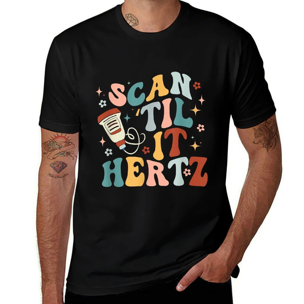 Retro Ultrasound Tech Scan Til It Hertz Sonography Nurse  Rolled Sleeves T-Shirt