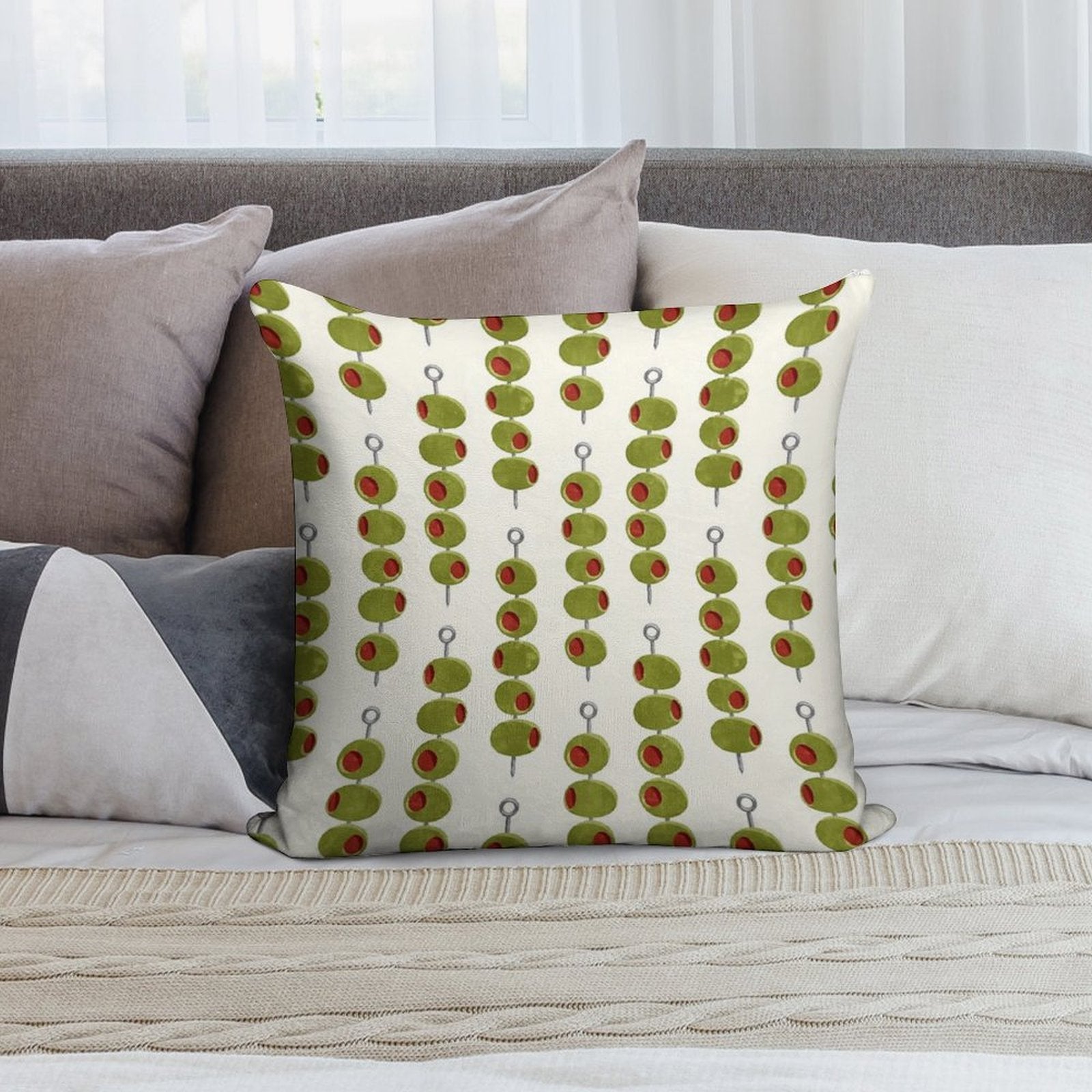 Martini Cocktail Olives  - Olives on A Stick Soft Shrink-Resistant Throw Pillow