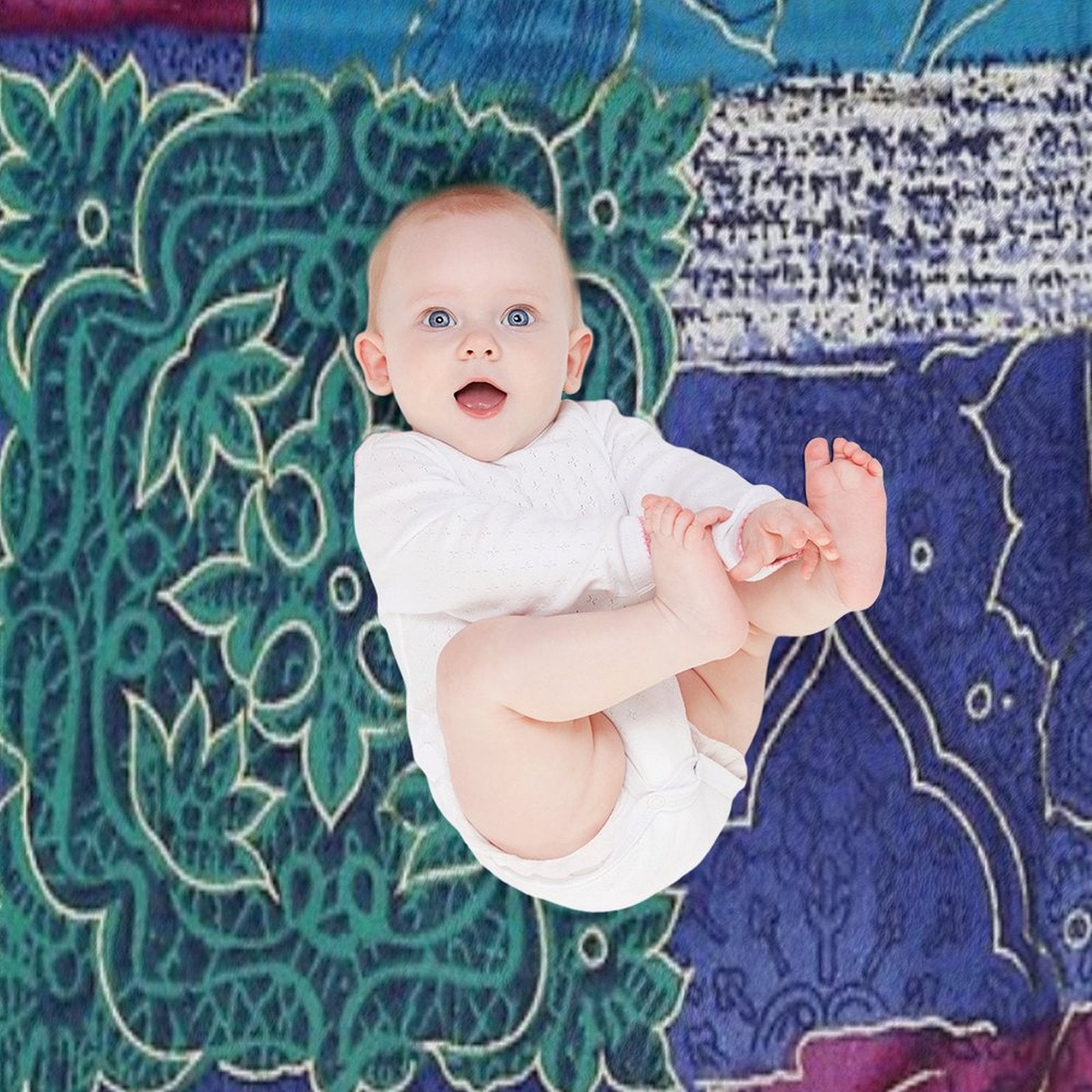 Blue And Navy Patchwork Quick-dry Throw Blanket