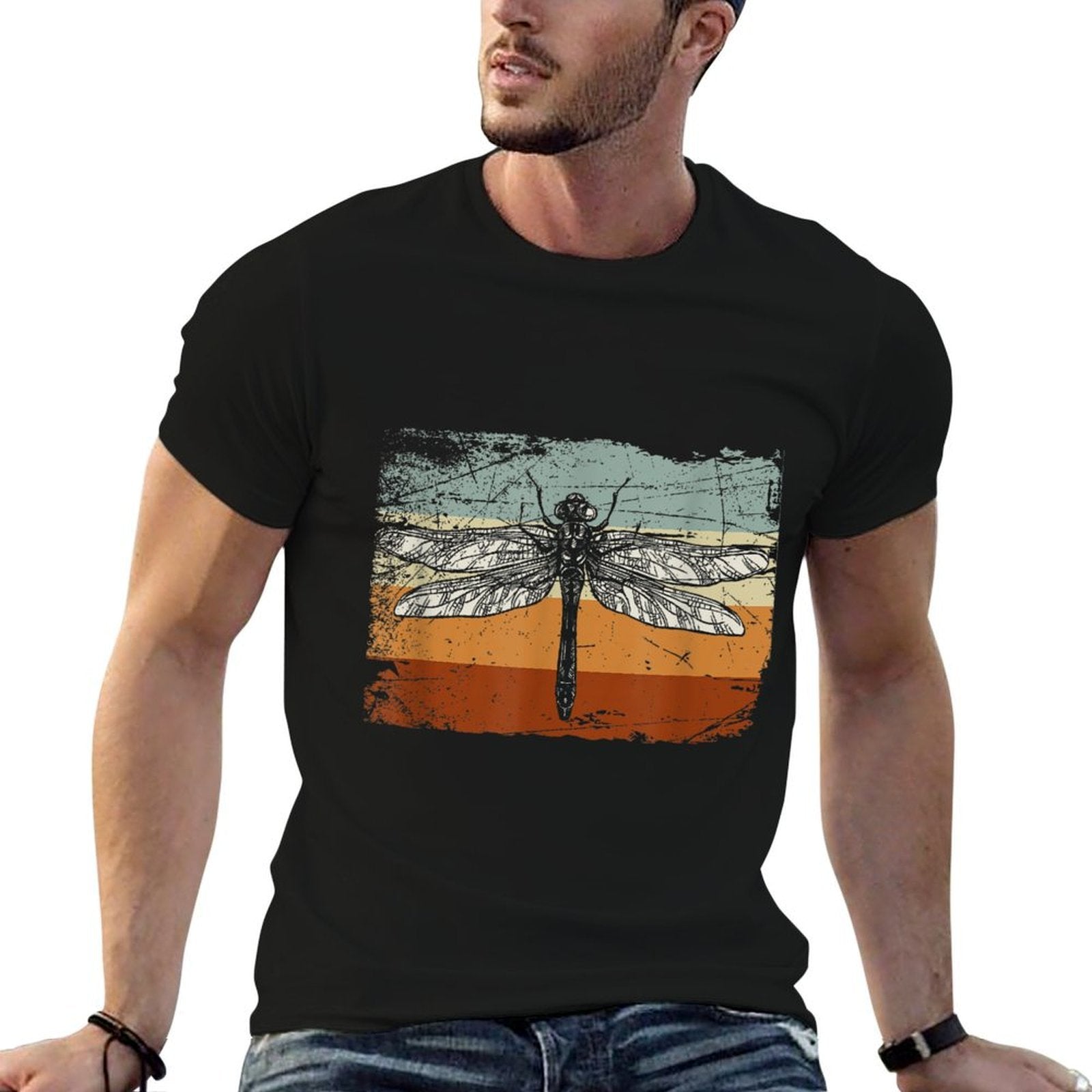 Retro Insect Dragonfly  Heathered Texture T-Shirt