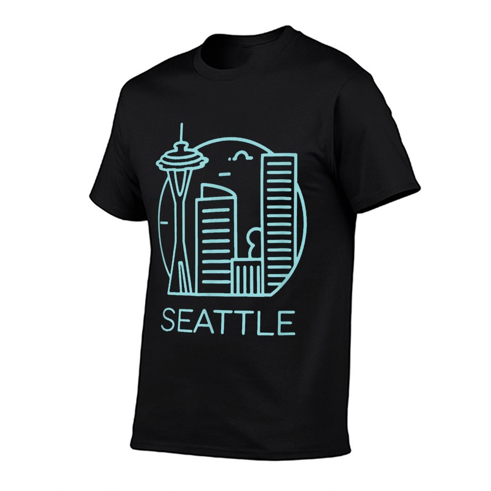 Simple Seattle Downtown Cityscape Emerald Color  Easy-care T-Shirt